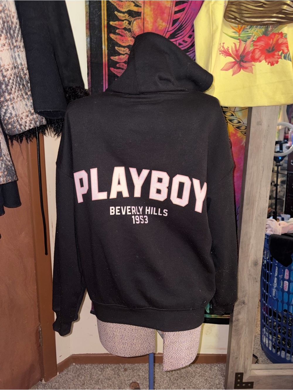 PLAYBOY Oversized Black Hoodie with Pink Lettering